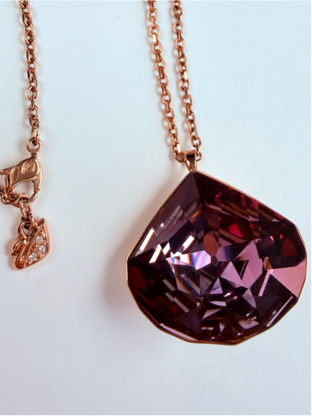 Swarovski 3D Teardrop Purple Amethyst Crystal Gold Tone Pendant Necklace 31.5"